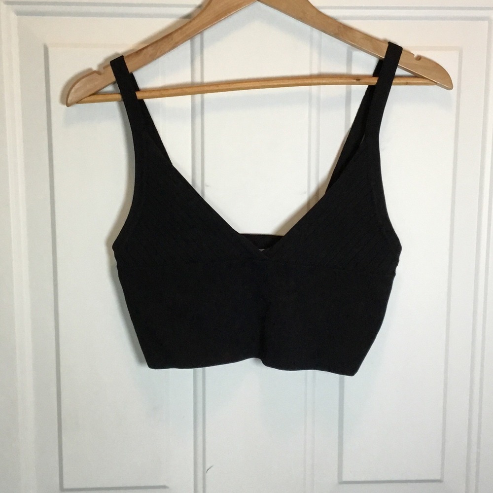 ZARA Black Sleeveless Strappy Cami‎ Camisole Tank Ribbed Knit Crop Top Size L